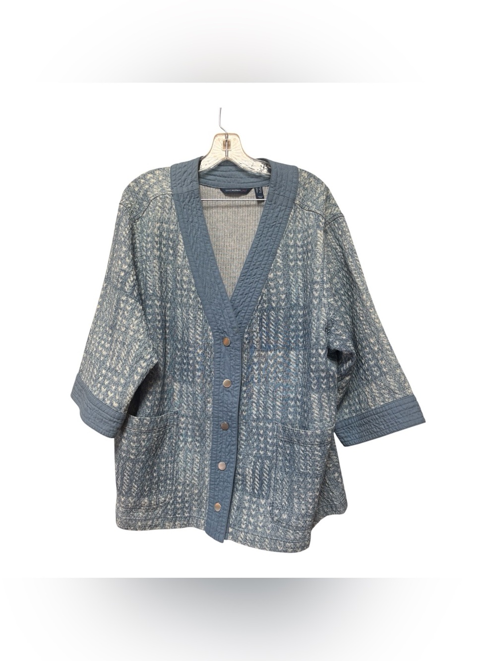 Isaac Mizrahi Live 1X Cotton Blue Jacket Art Teacher Lagenlook